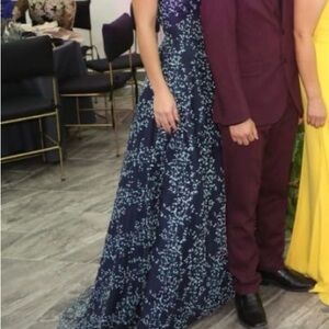 Elegant Navy Blue Floral Gown